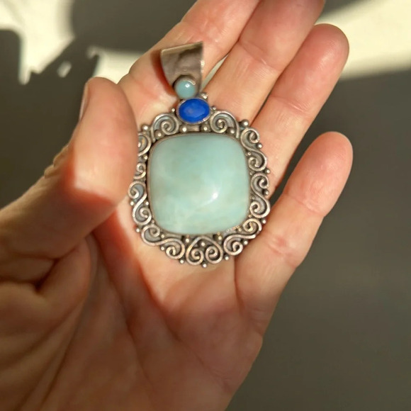 Stunning Vintage Blue Turquoise PENDANT ONLY (approx 65 ct) 925 Lapis Turquoise - Picture 1 of 15
